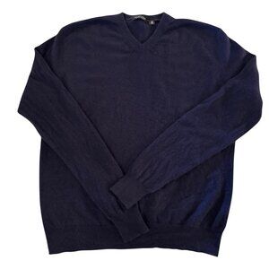 Saks Fifth Avenue Black Label 100% Cashmere V-Neck Sweater | Navy Blue | Size XL